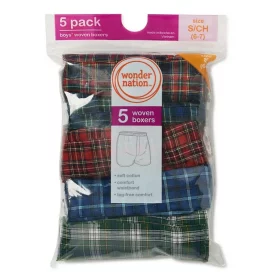 Wonder Nation Boys Tartan 5 Pack Boxers - Dark Colours