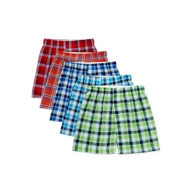 Wonder Nation Boys Tartan 5 Pack Boxers - Lime Green