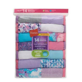 Hanes Girls Tagless Super Soft Cotton Bikinis Underwear - 14 Pack