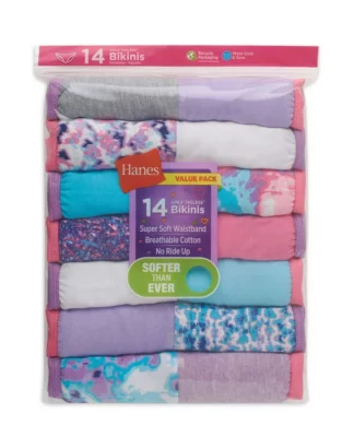 Hanes Girls Tagless Super Soft Cotton Bikinis Underwear - 14 Pack