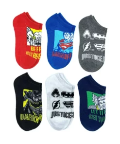 DC Comics superhero style in this 6-Pack of Justice League Graphic Sock