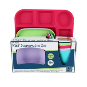 Your Zone 24 Piece Dinnerware Set For Kids -4 Trays, 4 Bowls, 4 Spoons. 4 Forks & 4 Cups