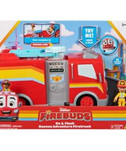 Disney Junior Firebuds Bo & Flash Action Figure & Fire Truck Vehicle Toy With Vroomlink For Kids