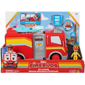 Disney Junior Firebuds Bo & Flash Action Figure & Fire Truck Vehicle Toy With Vroomlink For Kids