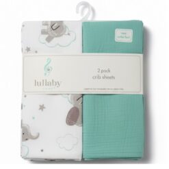 Lullaby Lane Baby Crib Sheet 2 Pack - Elephants & Clouds