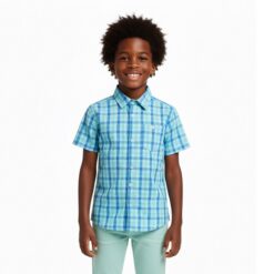 Falls Creek Toddler Boys Plaid Button Down Short Sleeve Shirt - Blue