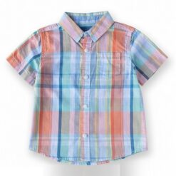 Falls Creek Toddler Boys Plaid Button Down Short Sleeve Shirt - Orange