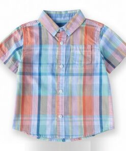 Falls Creek Toddler Boys Plaid Button Down Short Sleeve Shirt - Orange