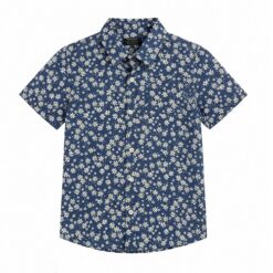 Falls Creek Toddler Boys Plaid Button Down Short Sleeve Shirt - Blue Floral
