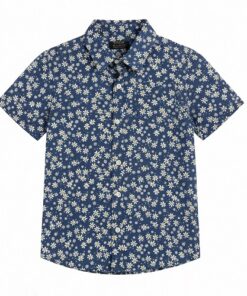 Falls Creek Toddler Boys Plaid Button Down Short Sleeve Shirt - Blue Floral