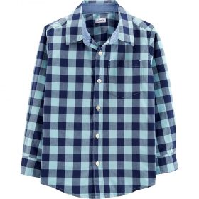 Falls Creek Boys Long Sleeve Gingham Button Woven Shirt - Green Blue
