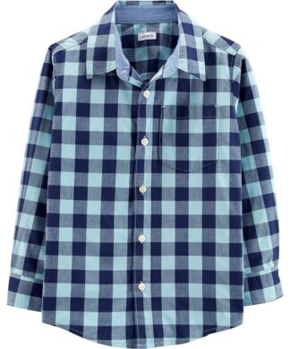 Falls Creek Boys Long Sleeve Gingham Button Woven Shirt - Green Blue