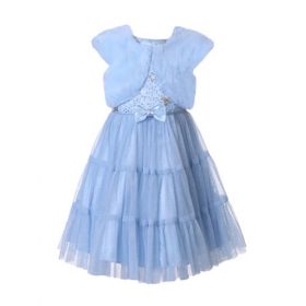 Jona Michelle Girls Sequin & Fur Jacket Special Occasion Party Ball Dress, Light Blue