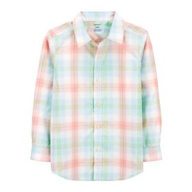 Carter's Toddler Boys Long Sleeve Plaid Button  Down Shirt - Peach