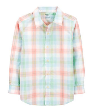 Carter's Toddler Boys Long Sleeve Plaid Button  Down Shirt - Peach