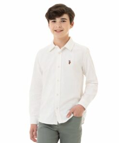 US Polo Assn Boys Long Sleeve Oxford Woven Shirt - White