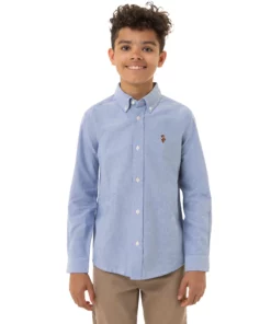 US Polo Assn Boys Long Sleeve Oxford Woven Shirt - Blue