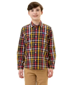 US Polo Assn Boys Long Sleeve Oxford Woven Shirt - Plaid RYB