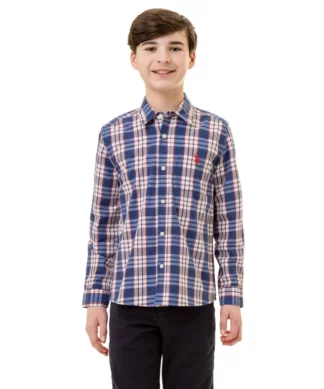 US Polo Assn Boys Long Sleeve Oxford Woven Shirt - Plaid WBR
