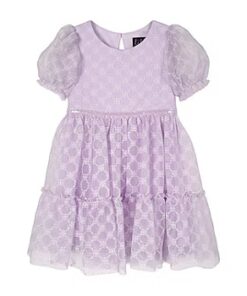 Lilt Baby Girls Short Sleeve Puffed Sleeve A-line Dress - Lilac