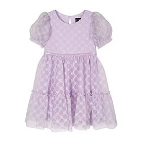 Lilt Baby Girls Short Sleeve Puffed Sleeve A-line Dress - Lilac