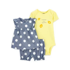 Carter's Child Of Mine Baby Girls Outfit Polka Dot Short Sleeve, Bodysuit & Top & Shorts