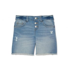 Wonder Nation Girls Midi Distressed Denim Short - Light Blue