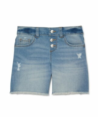 Wonder Nation Girls Midi Distressed Denim Short - Light Blue