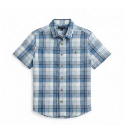 Falls Creek Boys Short Sleeve Button Down Plaid Woven Shirt - Blue