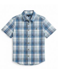 Falls Creek Boys Short Sleeve Button Down Plaid Woven Shirt - Blue
