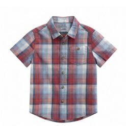 Falls Creek Boys Short Sleeve Button Down Plaid Woven Shirt - Red