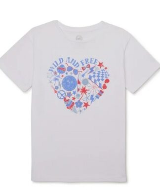 Wonder Nation Girls Wild & Free, Crew Neck Short Sleeve Tshirt