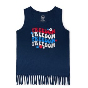Wonder Nation Americana Fringed Girls Graphic Tank Top - Navy Blue