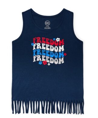 Wonder Nation Americana Fringed Girls Graphic Tank Top - Navy Blue
