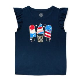 Wonder Nation Girls Ice Cream Ruffle Tank - Navy Blue