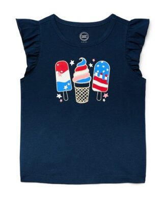 Wonder Nation Girls Ice Cream Ruffle Tank - Navy Blue