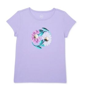 Wonder Nation Girls Short Sleeve Embellished T-Shirt - Lilac