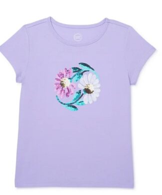Wonder Nation Girls Short Sleeve Embellished T-Shirt - Lilac