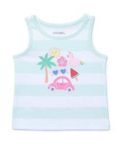 Garanimals Baby Girl Graphic Stripe Jersey Tank Top - Mint Green