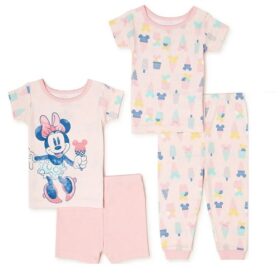 Disney Minnie Mouse Baby Girl Tshirt, Shorts & Pant Pyjamas- 4 Pcs