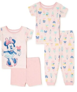 Disney Minnie Mouse Baby Girl Tshirt, Shorts & Pant Pyjamas- 4 Pcs