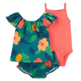 Carter's Child Of Mine Baby Girl Outfit Sleeveless Bodysuit Ruffle Top & Shorts