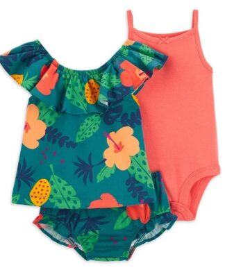 Carter's Child Of Mine Baby Girl Outfit Sleeveless Bodysuit Ruffle Top & Shorts