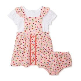 Wonder Nation Baby Girls Pinafore Dress , Short Sleeve Tshirt & Diaper Cover