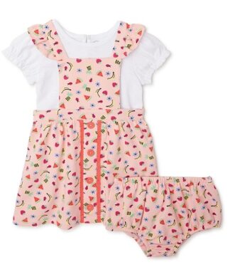 Wonder Nation Baby Girls Pinafore Dress , Short Sleeve Tshirt & Diaper Cover