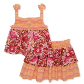 Wonder Nation Toddler Girls Smocked Sleeveless Top & Skirt Set - Peach Brown