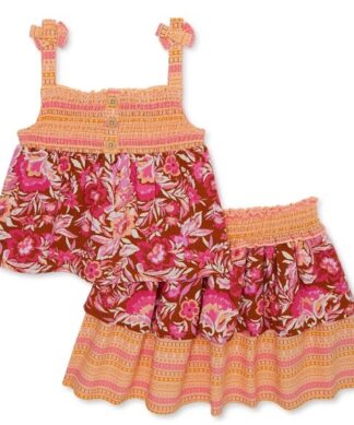 Wonder Nation Toddler Girls Smocked Sleeveless Top & Skirt Set - Peach Brown