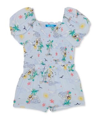 Pink Fong Baby Shark Toddler Girls Smocked Print Romper
