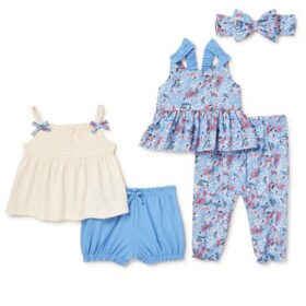 Wonder Nation Baby Girls Tank, Tunic, Shorts, Headband & Pants Set