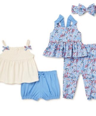 Wonder Nation Baby Girls Tank, Tunic, Shorts, Headband & Pants Set